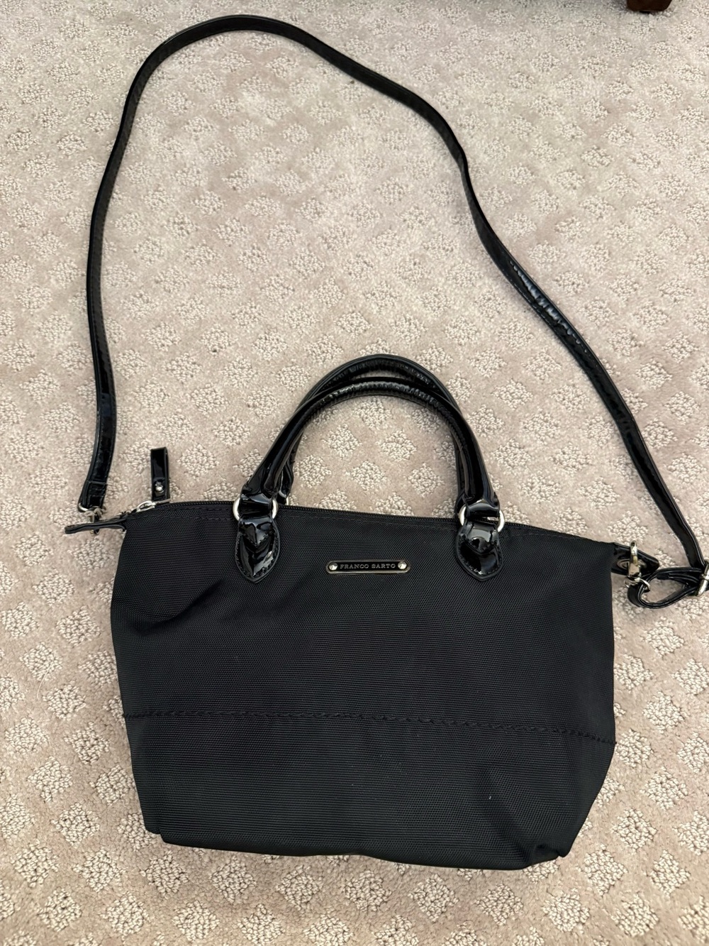 Franco Sarto Black Top Handle Tote with Crossbody Strap Everyday Purse